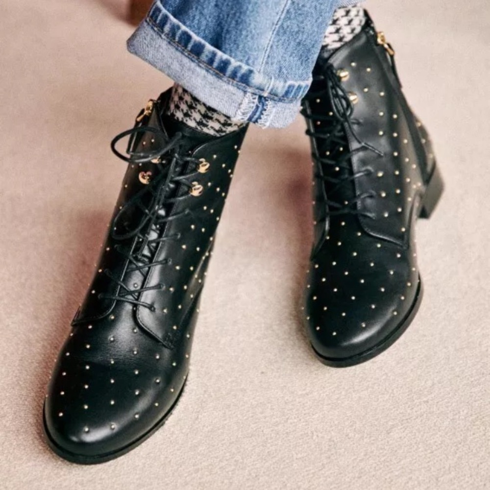 Sezane Eugenie Boots Noir Clous - Size 41 Studded Black with Gold